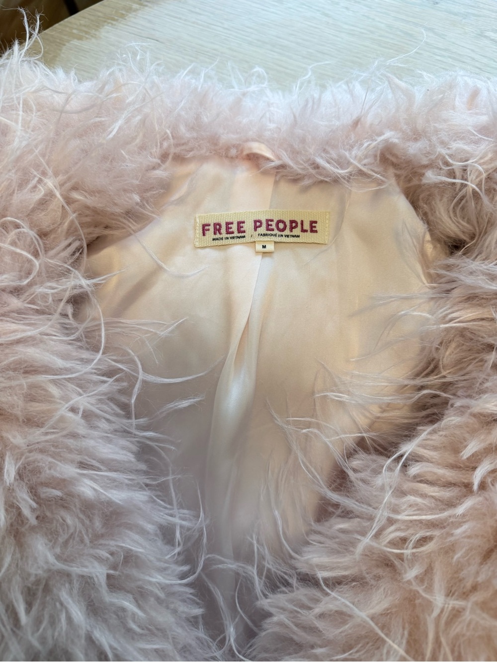 Free People Moonlight Faux Fur Jacket Soft Dusty Pink with pockets size M - Picture 3 of 10